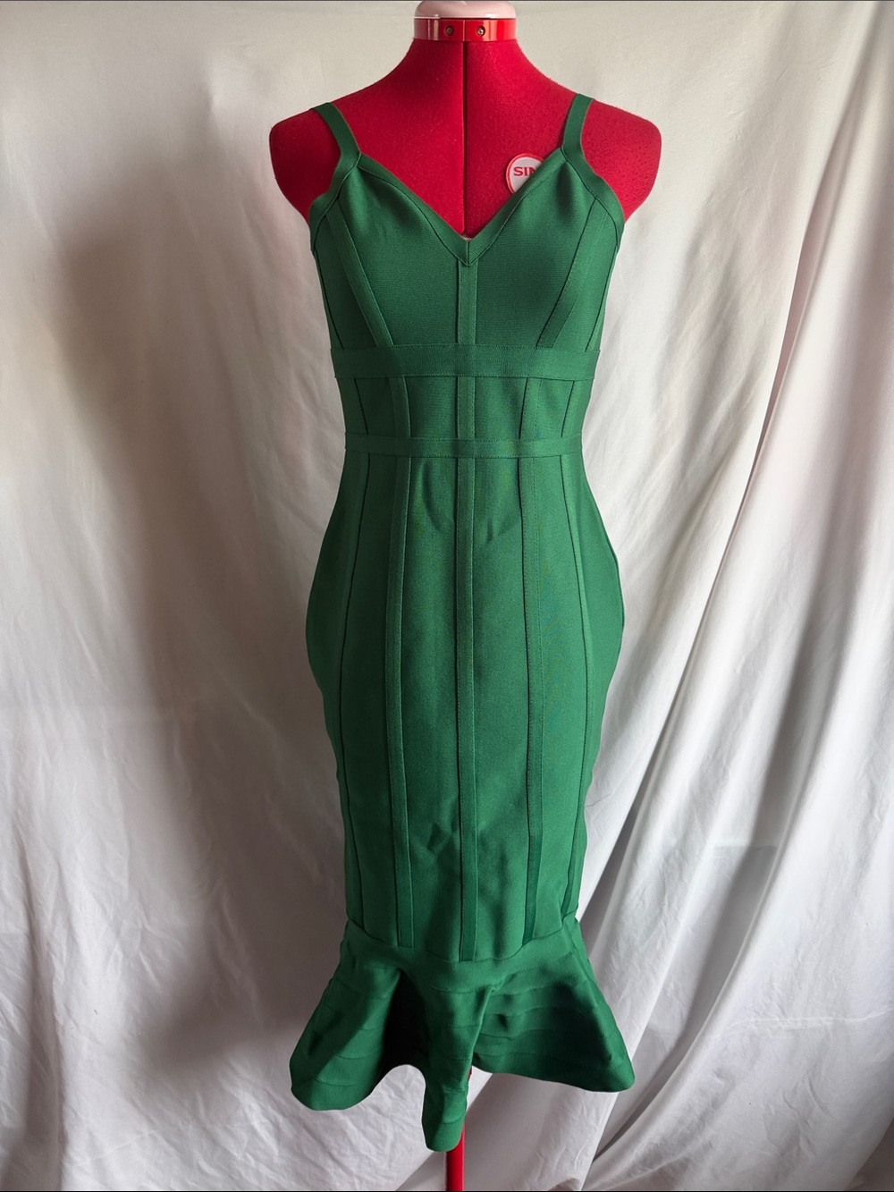Emerald Strap Midi Dress with Flared Hem